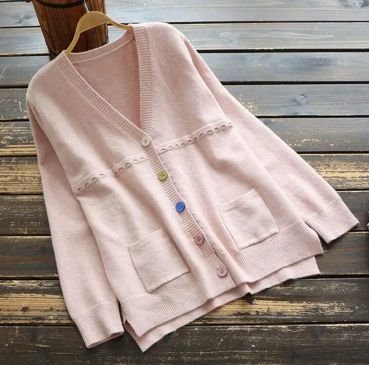 Spring Autumn Woman Sweater Knitting 2019 Long-sleeved V Neck Single Breasted Loose Mori Girl Thin Cardigan |