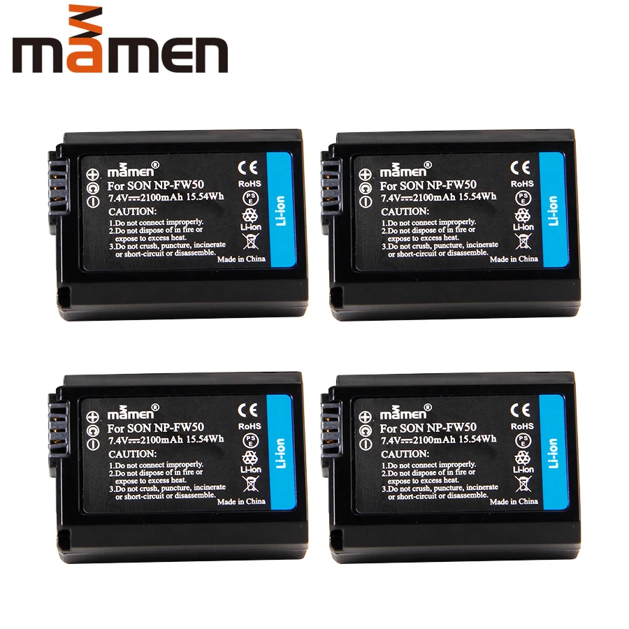 Mamen 4 шт 2100mAh NP-FW50 NPFW50 NP FW50 Аккумулятор для цифровой камеры для sony A5000 A5100 A6000 A6100 1130mAh батареи