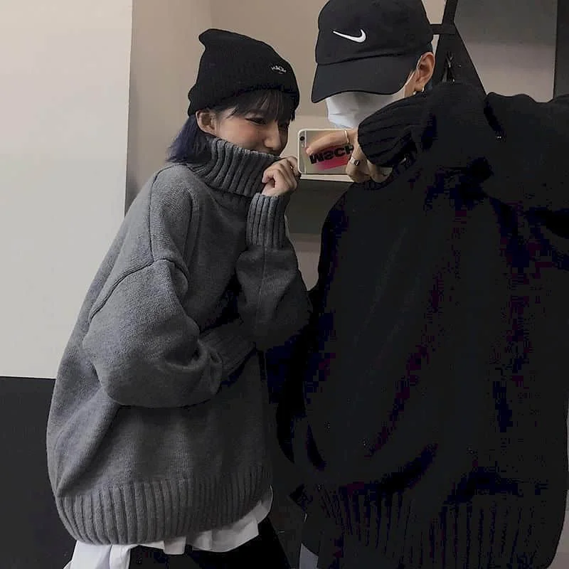 

Turtleneck Sweaters for men women in winter Korean solid color cool Harajuku Oversize all-match Lovers thickening warm sweater