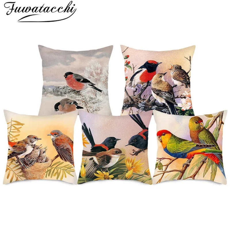 

Fuwatacchi Cute Bird Animal Printed Pillow Cases Flower Magpie Cushion Cover Square Throw Pillows Cover for Home Sofa Decoration