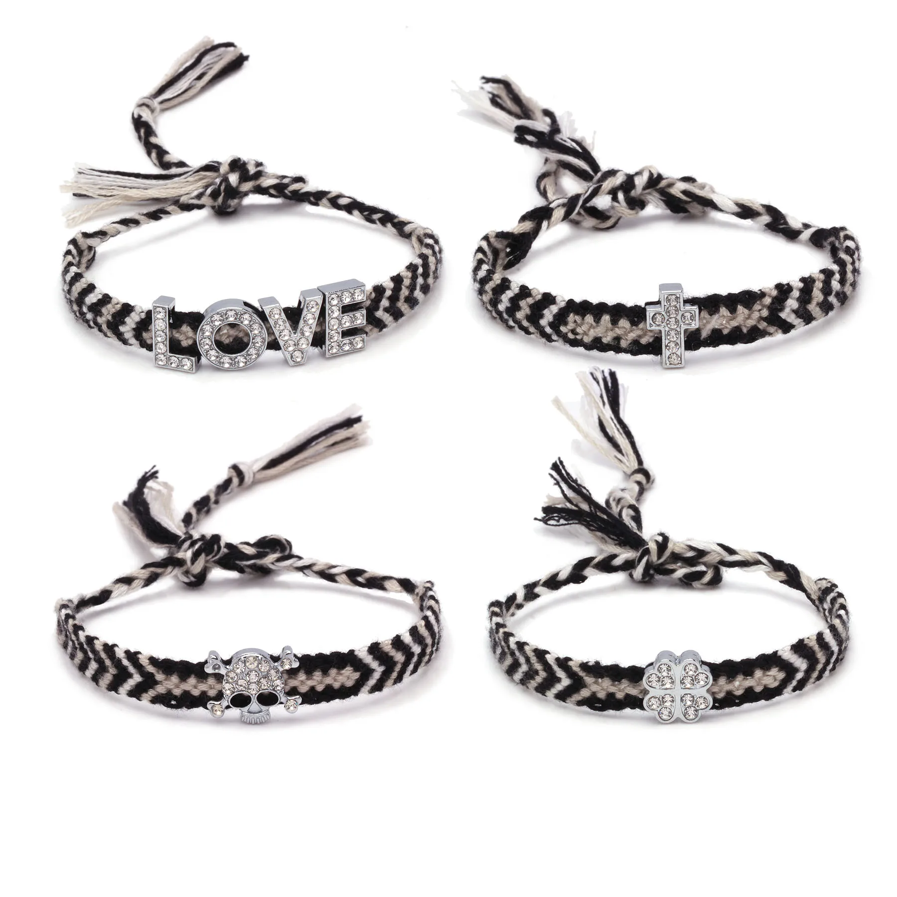 Boho Диаманте Клевер череп сердце крест любовь браслет с шармом дружба для женщин