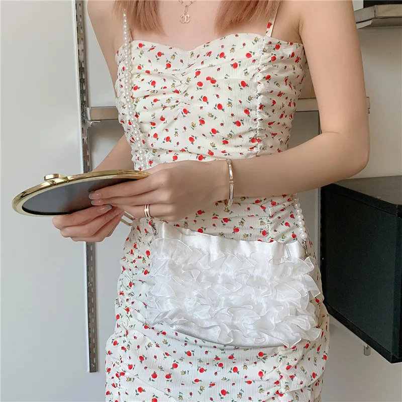 

Brand Designer Lace Folds Underarm Bags for Women 2021 Spring/summer Fashion Pearl Chain Small Shoulder Bag Lady Luxury Handbags