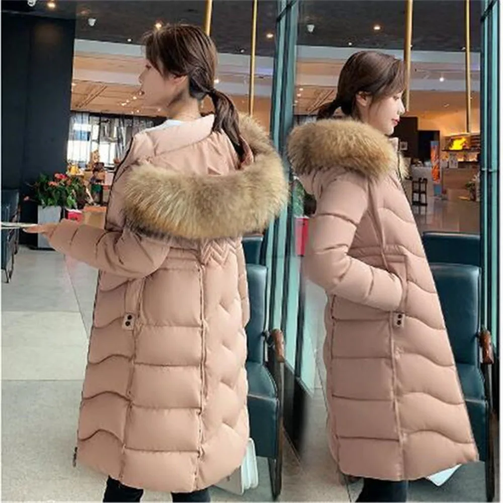 

Winter New Warm Cotton-Padded Jacket Women's Mid-Length Slim-Fitting Fur Collar Parkas