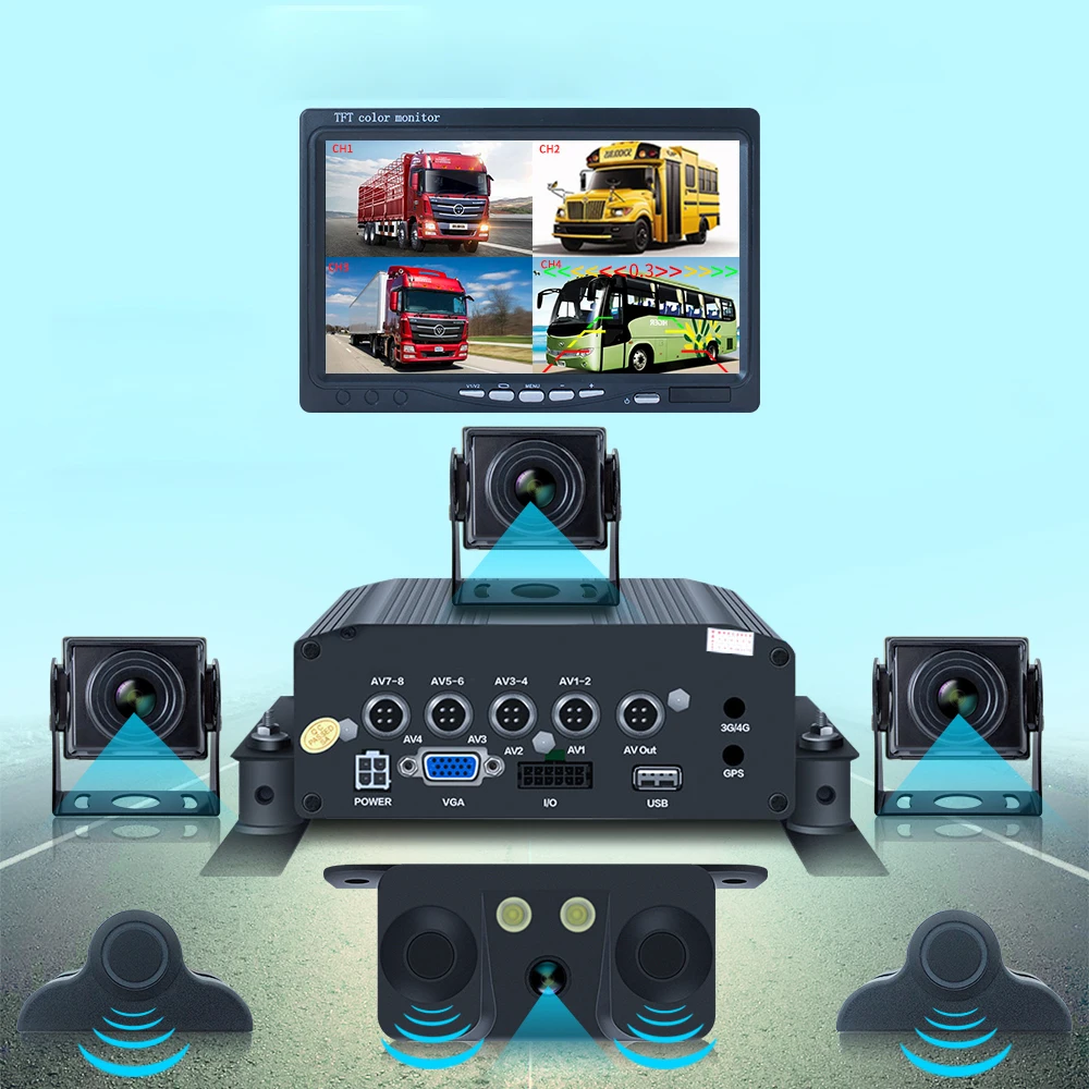 4-канальный автомобильный монитор система видеонаблюдения с жестким диском 4