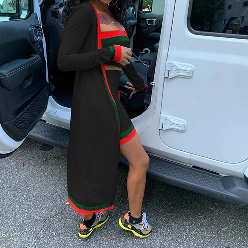 

Women fashion Striped Stitching Short Pant Wrapped Chest Cardigan Casual Three Piece Set Short Set