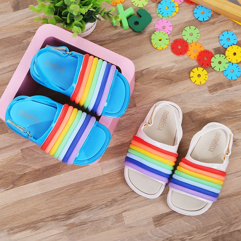 Радужная прозрачная обувь детские сандалии для мальчиков и девочек Нескользящие
