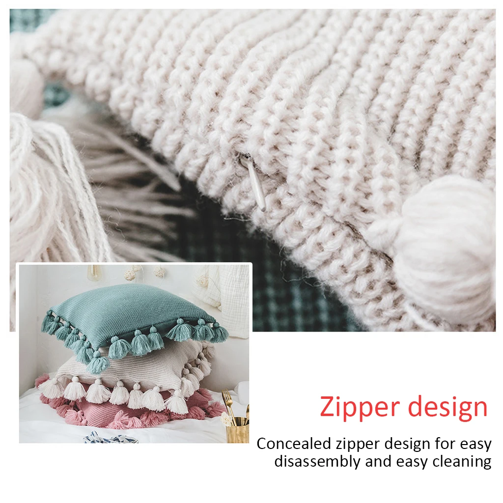 

Knitted Pillow Covers Warm Throw Pillow Cover Tassels Knitting Pillowcase Square Pillow Case Sofa Waist Throw Cushion Cover