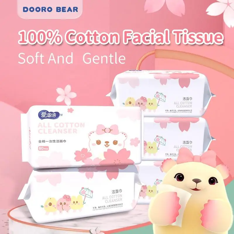 

80pcs Facial Tissue Disposable Towel Clean Face Cotton Makeup Cleansing Napkin Wash Dry Wipes