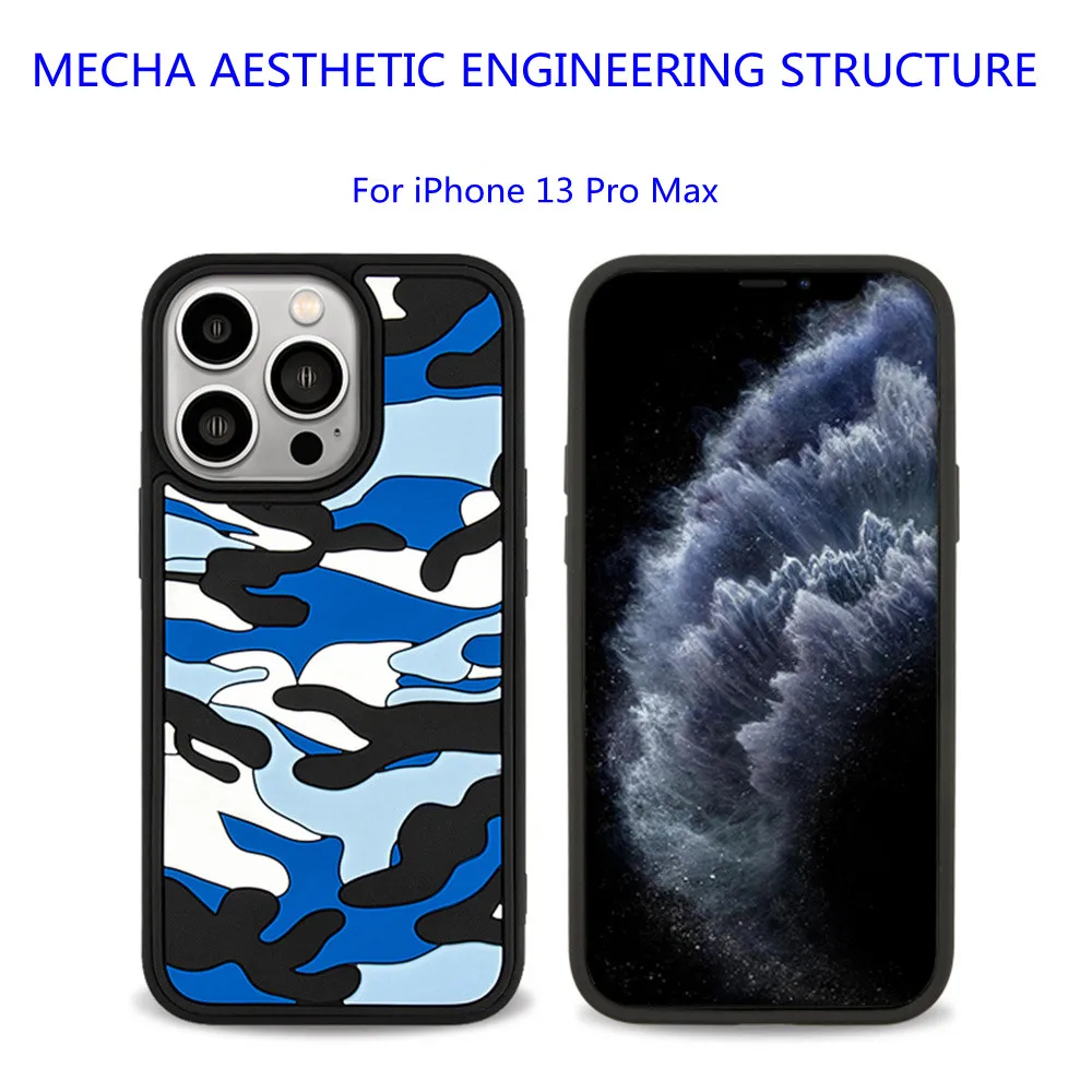 

3D Camouflage Navy Blue Army Green Color Phone Cases For iPhone 13 12 11 Pro XS Max XR X 7 8 Plus SE Soft TPU Silicon Back Cover