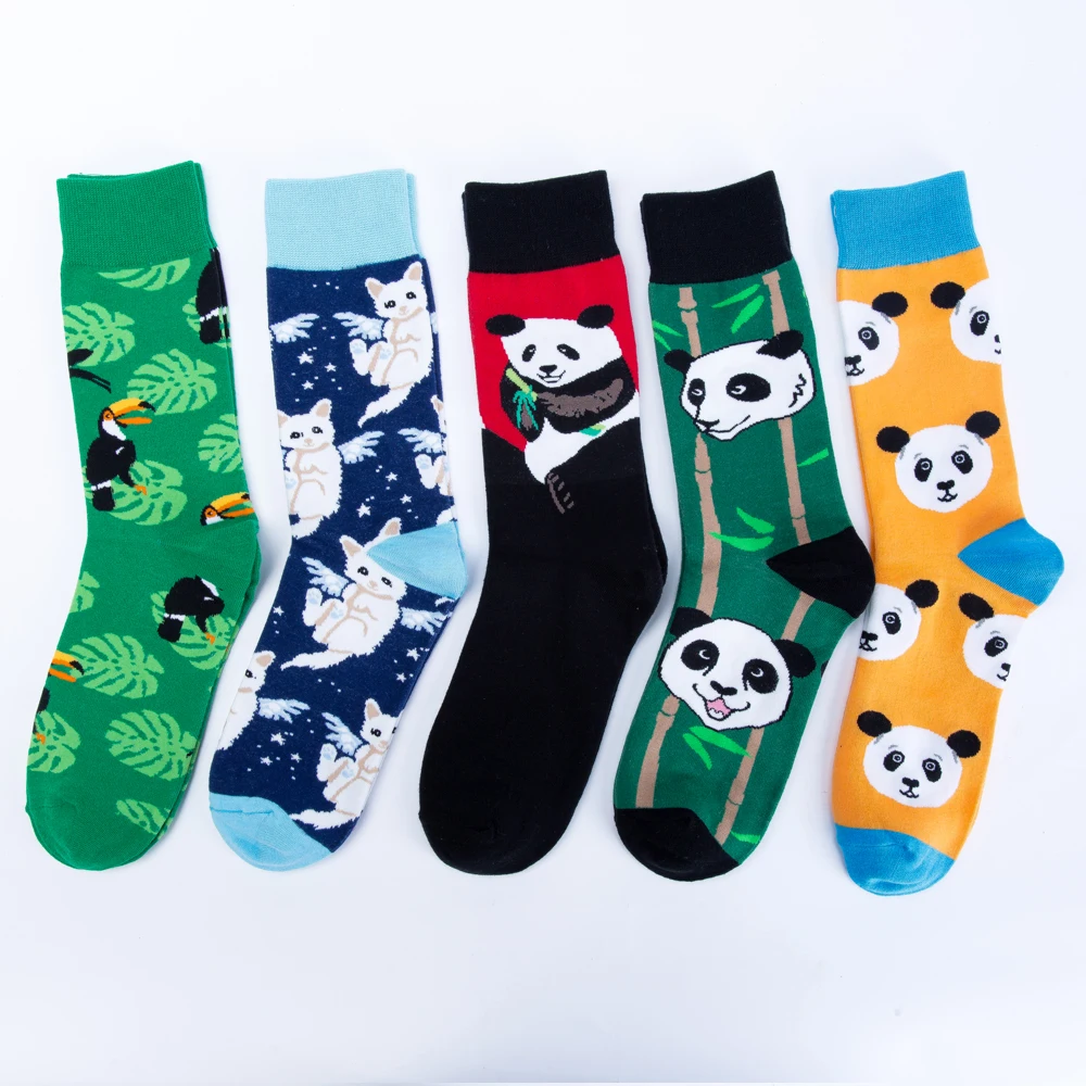 

2021 Socks Women Cute Panda Flowers and Birds Colorful Japanese Two-bar Luokou Striped Medium and High Tube Casual Cotton Socks
