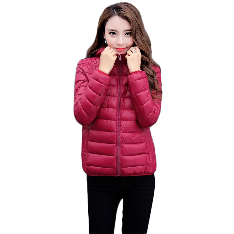 

Winter jacket women wine red L-4XL plus size hooded down cotton coats 2020 autumn new light thin short slim coat feminina CX1164