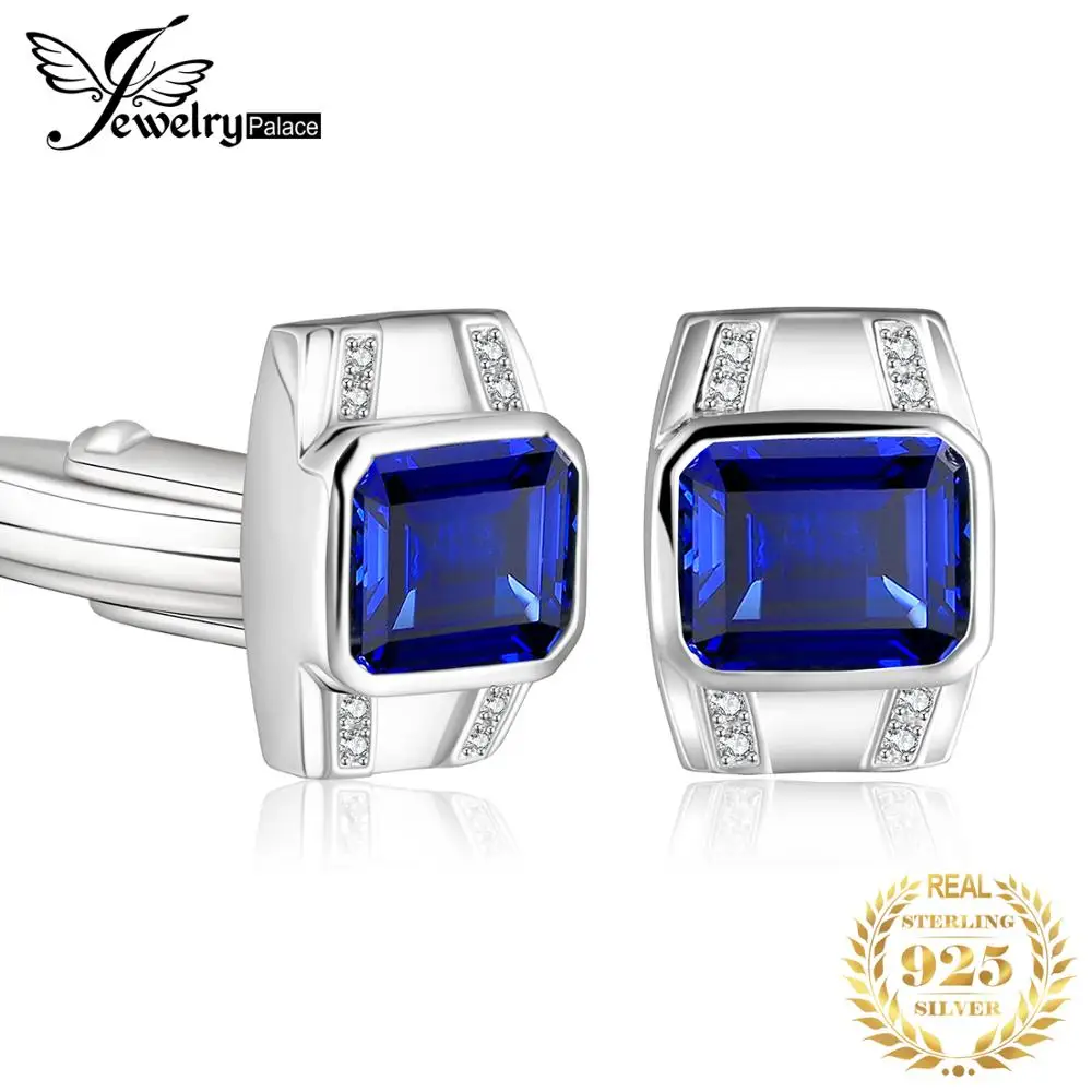 

Jewelrypalace Men's Created Sapphire Anniversary Engagement Wedding Cufflinks 925 Sterling Silver