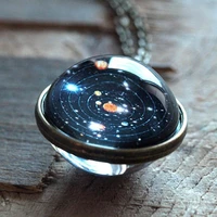 2020 fashion solar system planet galaxy double side glass cosmic pattern pendant necklace chain necklace man women charm jewelry