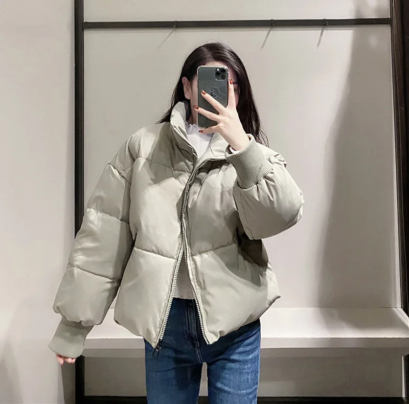 

Winter puffer jacket women korean bubble coat long sleeve stand collar woman parkas casual padded jacket loose outerwear women