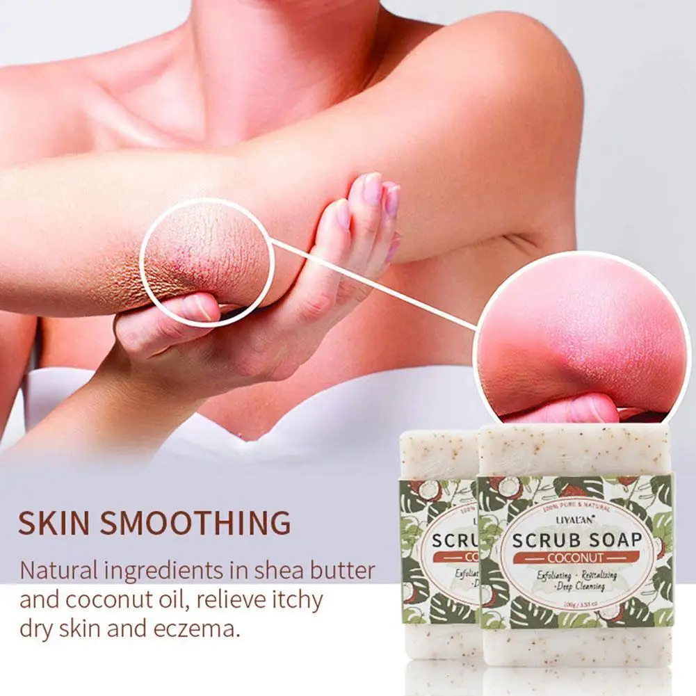 

Coconut Oil Exfoliating Scrub Soap Skin Whitening Shrink Natural Rich Soap Herbal 100g Bath Pores Acne Handmade Foam Body A U2j3