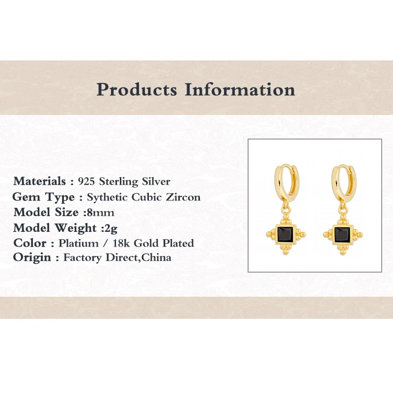 

MC Square Diamond Drop Earrings For Women Pendientes Plata 925 Gold Dangle Hoop Earrings Silver 925 Jewelry Pendientes Aretes