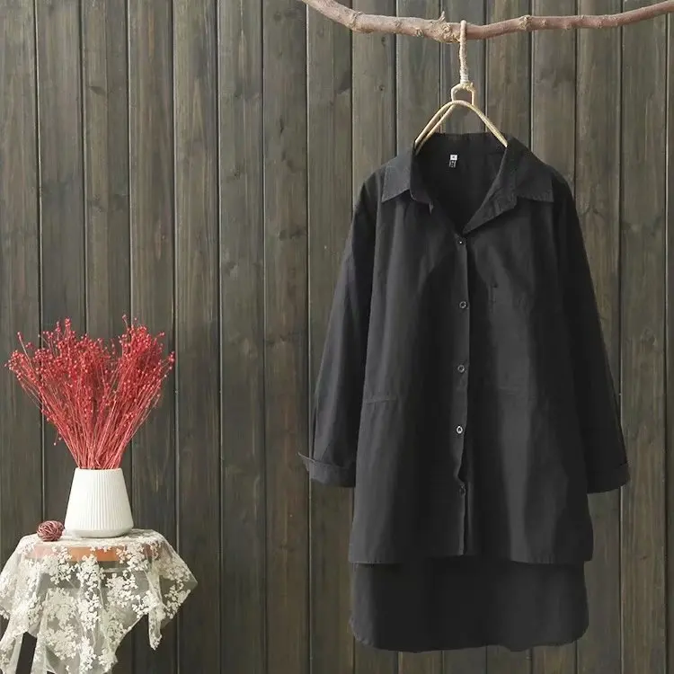 Повседневные блузки размера плюс осень 2019 женские модные свободные хлопковые