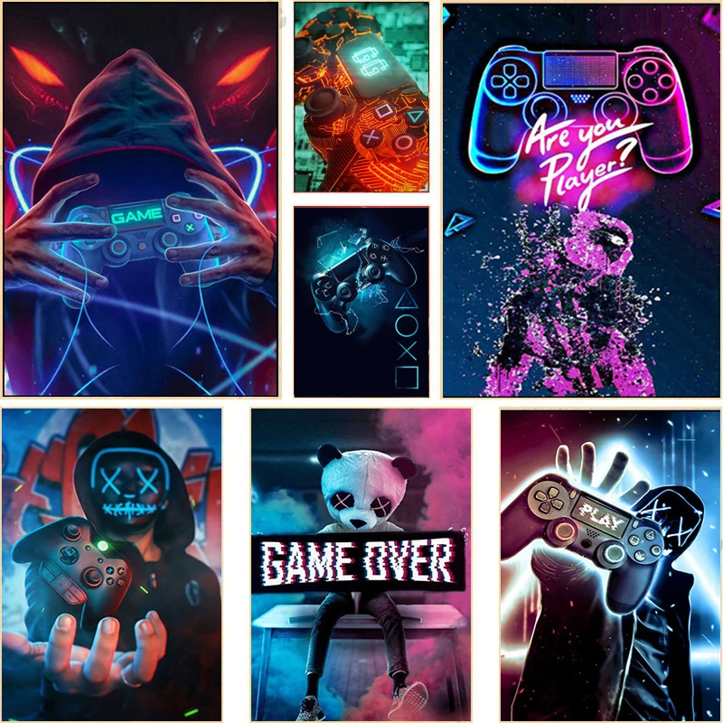 Игровой постер в скандинавском стиле Playstation игровой контроллер Картина на холсте