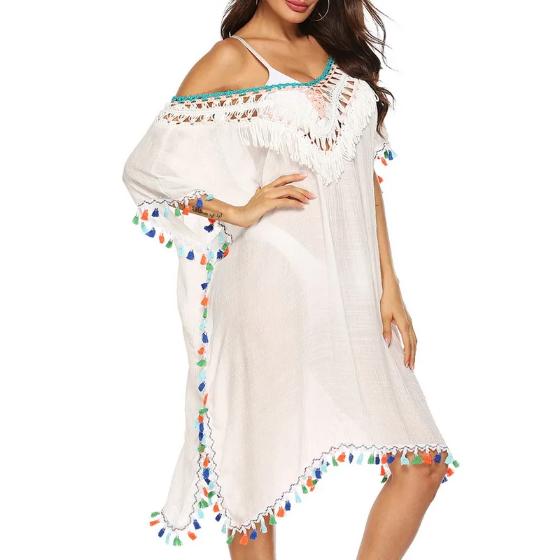 Пикантное пляжное платье накидки вязаные кисточки купальный костюм платья