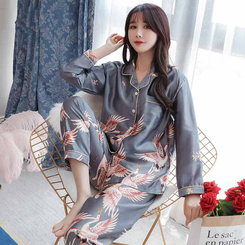 Pijamas Silk pjs for Women's Satin Pyjama Pajama Set Long Sleeve Casual Sleepwear Nightwear Comfortable Animal Loungewear Satin