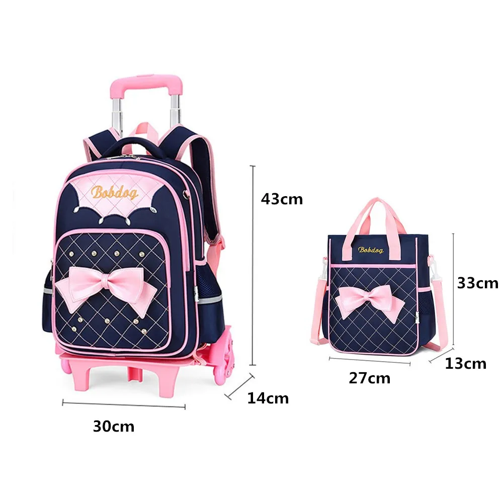 Рюкзак на колесиках для девочек школьные ранцы принцессы с милым бантом детский