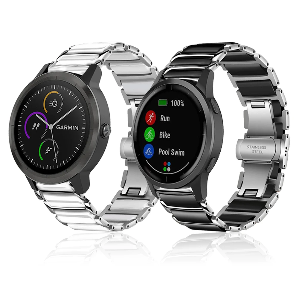 

Ремешок из нержавеющей стали и керамики для Garmin vivoactive 4 3, браслет для Garmin CAME Forerunner 245 245M 645, ремешок для часов