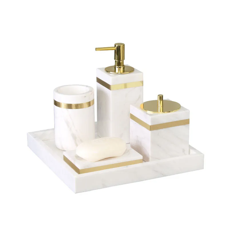 Bathroom Accessories Set Marble Soap Dispenser Toothbrush Holder & Gargle Cups Soap Dishes Tray Lavatory Product Wedding Gifts