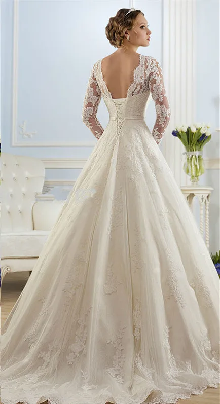 Vestido De Noiva 2018 New Elegant A-Line Long Sleeve Lace appliques Bridal Gown robe de mariage mother of the bride dresses | Свадьбы и