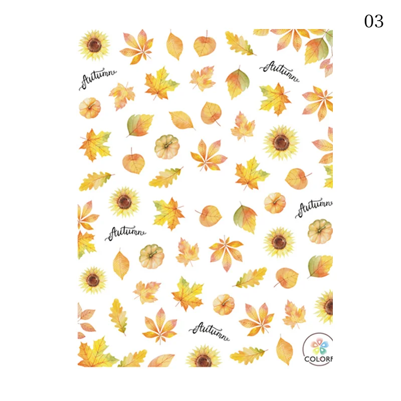 1 лист осенняя Тема переводная наклейка для ногтей кленовые листья 3D наклейки s