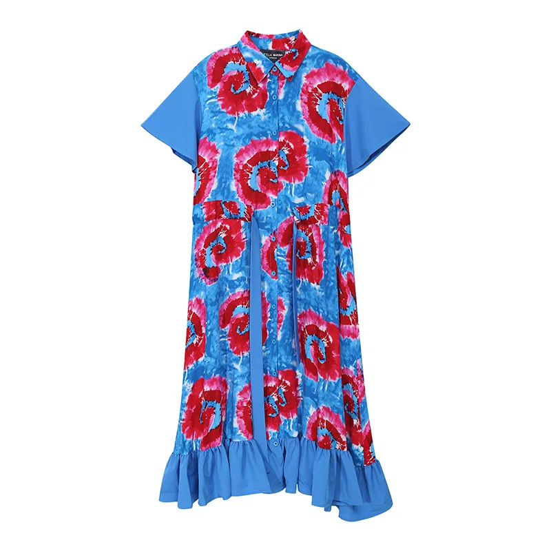 

Floral Print Dress Summer Plus Size Women Robes Fashion Short Sleeve A-line Loose Elegant Dress Casual Vestidos De Fiesta TA6301