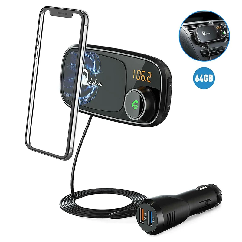Автомобильный Bluetooth fm передатчик с магнитным держателем для телефона QC 3 0 зарядка