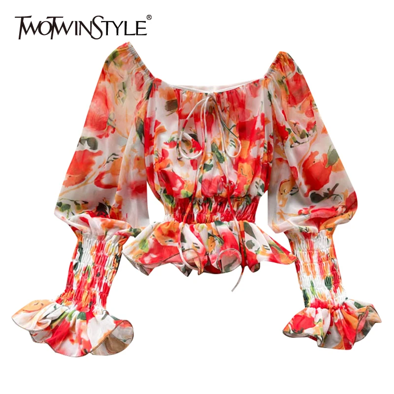 

Женская блузка на шнуровке twotwin2, с круглым вырезом и Расклешенным рукавом, на осень, 2021