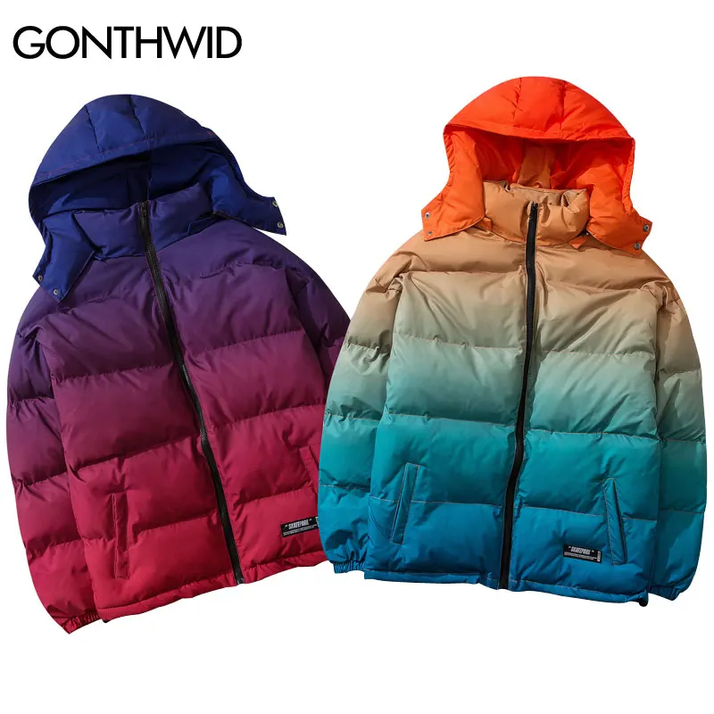 GONTHWID Радужная градиентная Съемная парка с капюшоном куртки в уличном стиле