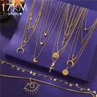 Ожерелье 17KM многослойное Золотое для женщин, винтажное ожерелье с подвесками в виде глаз, кристаллов, месяца, звезд, чокер, модный Вечерний Подарок Крест