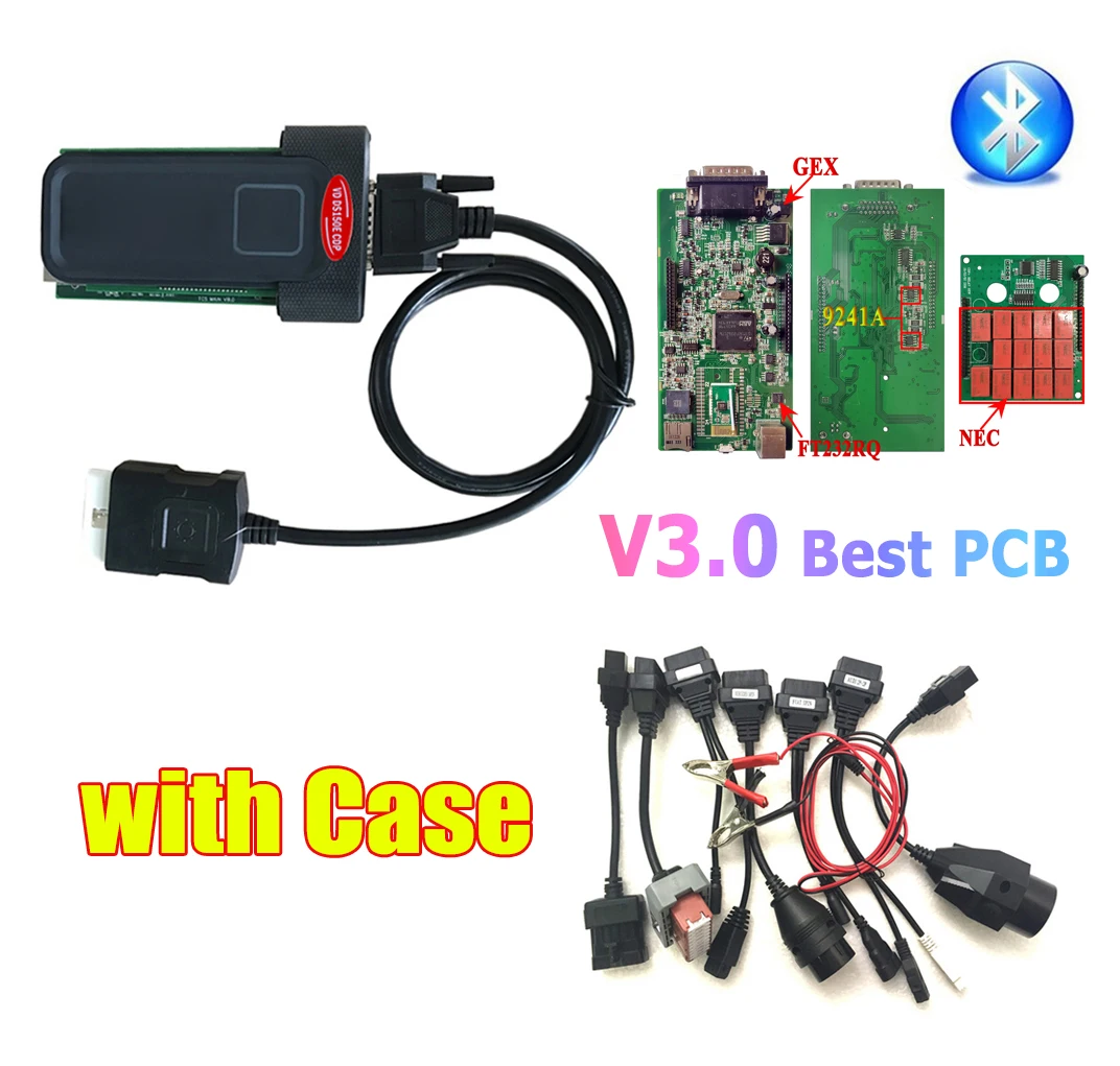 Новинка 2021 сканер obd2 с bluetooth 9241. R3 новым чипом V3.0 2017 keygen для delicht vd ds150e cdp OBD2