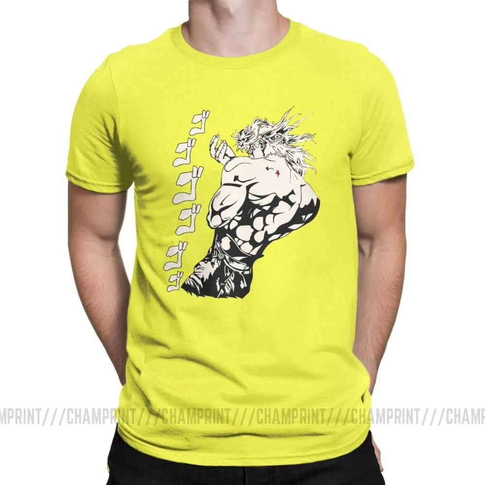 Dio Brando Jojos необычные футболки для приключений для мужчин из чистого хлопка футболка Joestar аниме Kujo крови отаку крестоносцев короткий рукав футболки - Цвет: Цвет: желтый