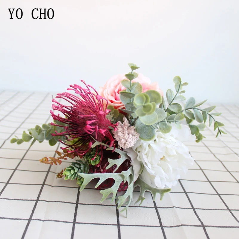 1 букет искусственных роз и пионов YO CHO декоративные шелковые цветы невесты для