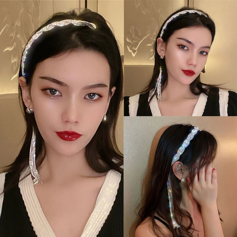 

Simple Asymmetry Tassel Headbands Shiny Luxury Crystal Hairbands Non-Slip for Women Girls Fashion Hair Hoop Accessories X7XC