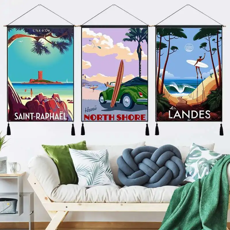 Серфинг на лето праздник Кот БАСКСКАЯ линия висит ткань хлопок картины постеры