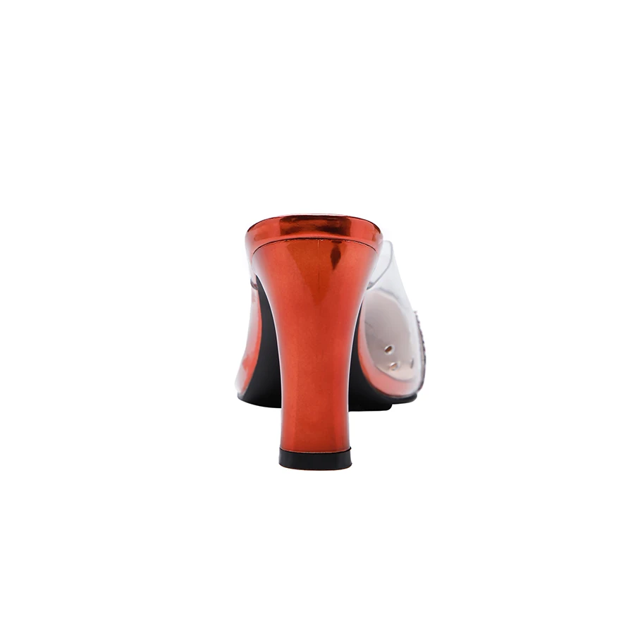 2019 г. Женские летние пикантные туфли на высоком квадратном каблуке 8 см шлепанцы