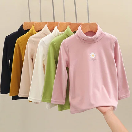 Базовая футболка для девочек с круглым вырезом и длинным рукавом 100% хлопок -