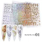 Голографическая фольга для ногтей, цветная 3D бабочка, наклейка для ногтевого дизайна, переводная наклейка для ногтей, водные декоративные материалы для ногтевого дизайна, лазерные наклейки