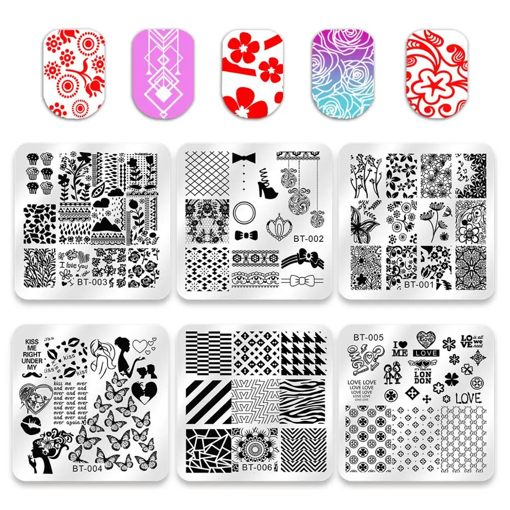 Biutee набор из 12 шт. маникюрные пластины для ногтей + 1 лак скребок дизайна штамповка