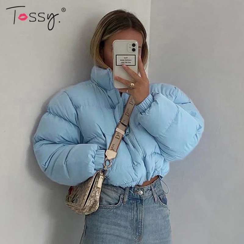 Tossy New Blue Women's Winter Jacket Outwear Casual Warm Cropped Puffer Coat Down Jacket Female 2022 Hot Turtleneck Outfits