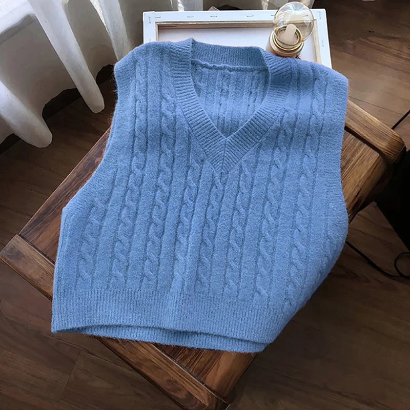 

New Fashion Pullover Jumper V-neck Knitted Vest Women's Sweater Autumn And Winter Korean Loose Sweaters Vest Sleeveless