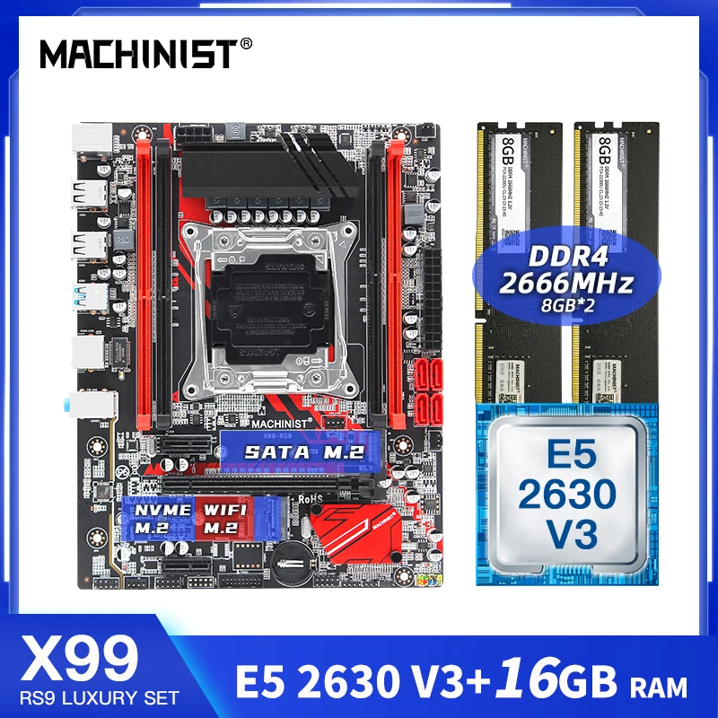 Billig MASCHINIST X99 Motherboard LGA 2011-3 Buchse Kit Set Mit Xeon E5 2630 V3 Prozessor DDR4 16GB 2*8g Desktopg Ram Mainboard X99-RS9
