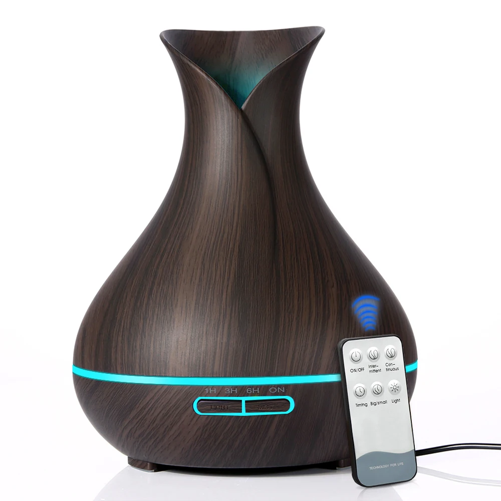 

Remote Control 550ml Aroma Essential Oil Diffuser with Wood Grain 7 Color Changing LED Lights for Office Home