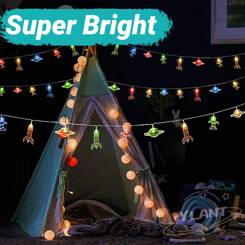 

YLANT 20 LED Children Room LED String Light Astronaut Spaceship Rocket Pendants Holiday Party Lights Wall Window Kids Room