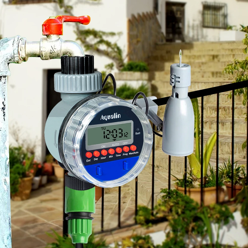 Automatic LCD Display Watering Timer With Rain Sensor Electronic Home Garden Ball Valve Water Timer For Garden Irrigation