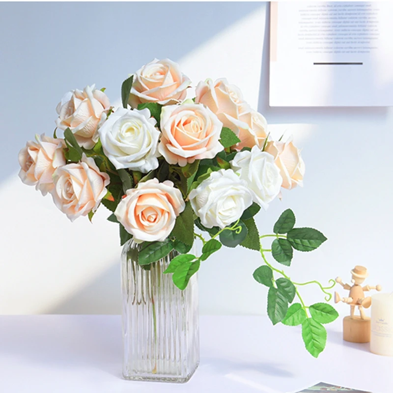 

High Quality Real Touch Rose Purple Artificial Flowers Pots Decorative Bouquet For Wedding Bouquet Bridal Home Flower Decoration